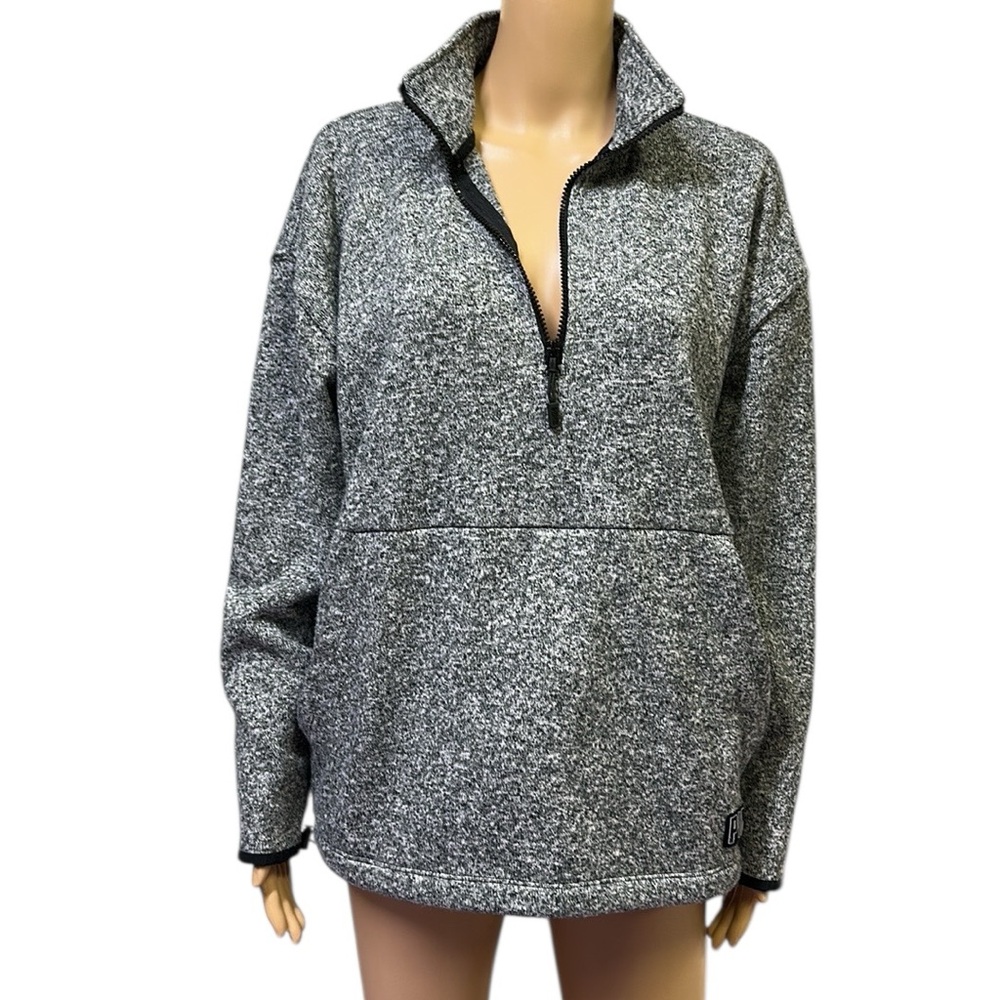 Victorias Secret PINK Heather Gray Quarter Zip Kangaroo Pocket Knit Sweatshirt M